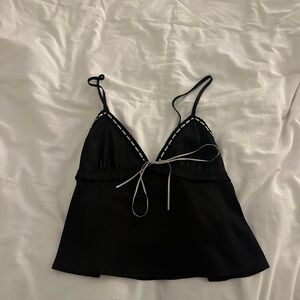 Black Spaghetti Strap Top with White Trim